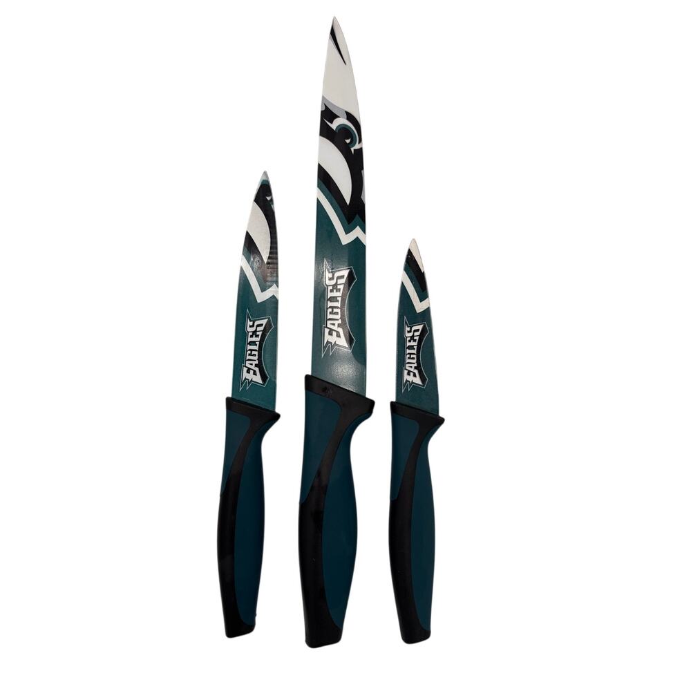 Set of 3 Knives Philadelphia Eagles Stainless Steel Cutlery Team Logo Green